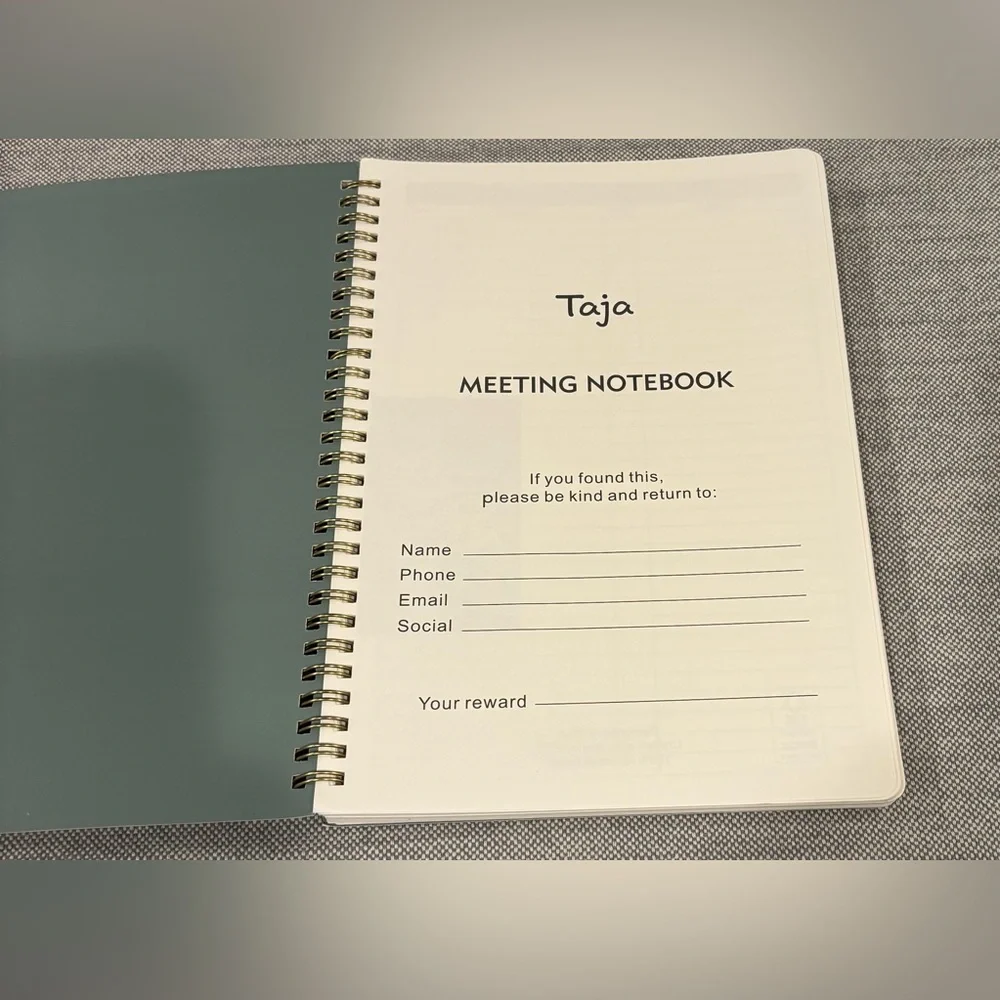 New Taja Meeting Notebook with Spiral Binding in Sage SIZE: 6.9